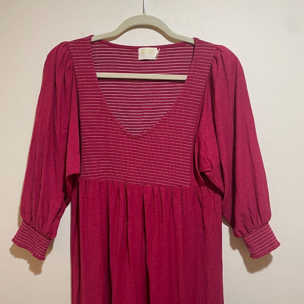 Nation LTD Size S Small Rona Puff Sleeve Smocked Tiered Midi Dress Berry Pink - Picture 4 of 15